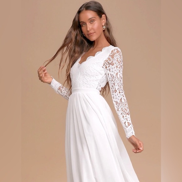 Lulus Awaken My Love Long Sleeve Lace Maxi Dress Size Large NWT Bride Wedding - Picture 2 of 15